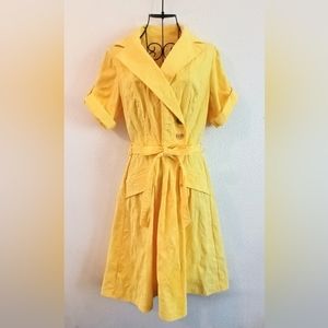 Vintage Liz Claiborne Yellow Floral Embroidered Fit and Flare Retro Dress Size6